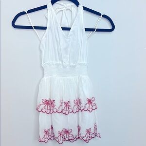White Halter Dress with Red Embroidery